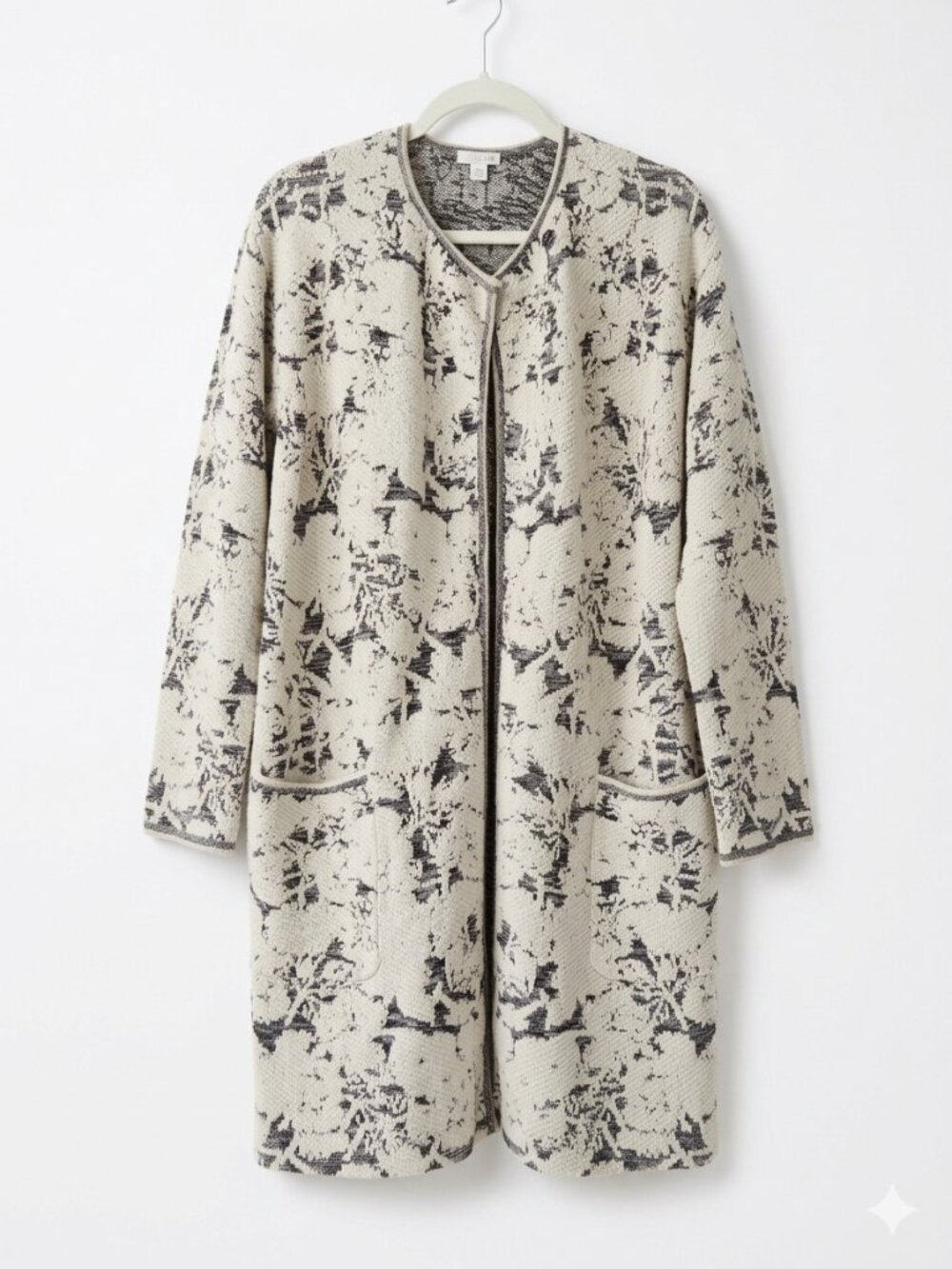Like New J Jill White Gray Jacquard Topper Longline Coat Jacket size S